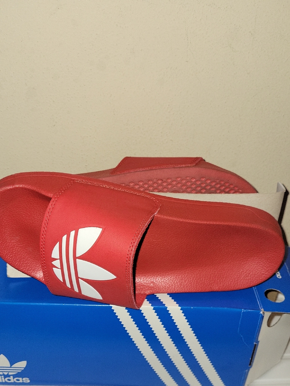 adidas Red Slide Sandals with White Trefoil